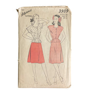 Vintage 1940s Advance Pattern 3909 Knee Length Short Sleeve Belted Waist Dress Bust 34 Hip 37 - Avid Vintage