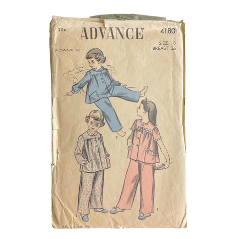 Vintage 1950s Girls Pajamas Sleepwear Advance Pattern 4180
