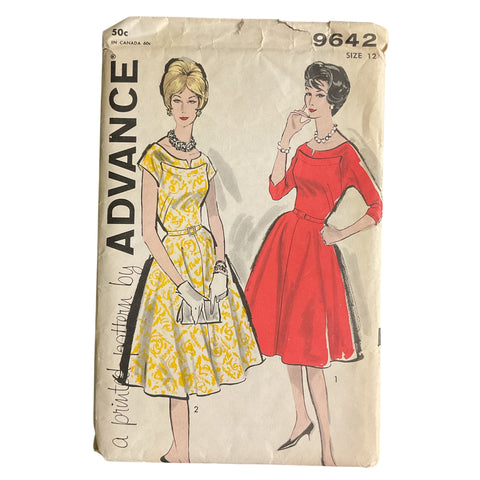 Vintage 1960s Advance Dress Pattern 9642 Sz 12 Bust 32
