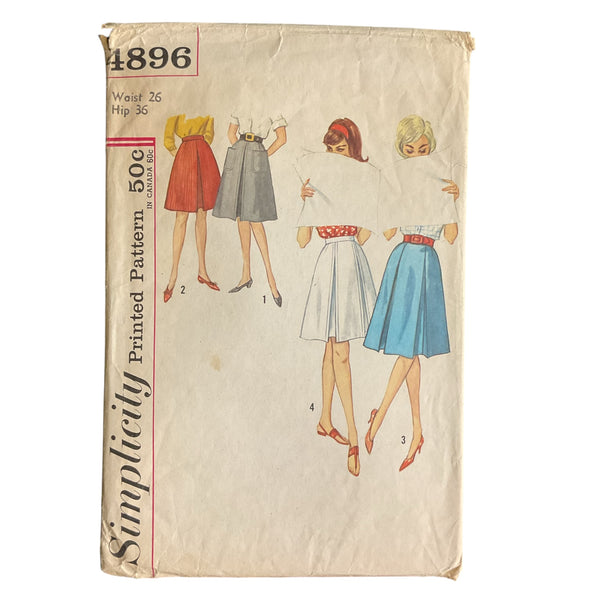 Vintage 60s Flared Skirt Simplicity Sewing Pattern 4896 Hip 36 Waist 26
