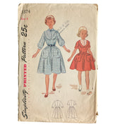 Vintage 1950s Girls Knee Length Dress with Gathered Skirt Simplicity Sewing Pattern 3374 Bust 26 - Avid Vintage
