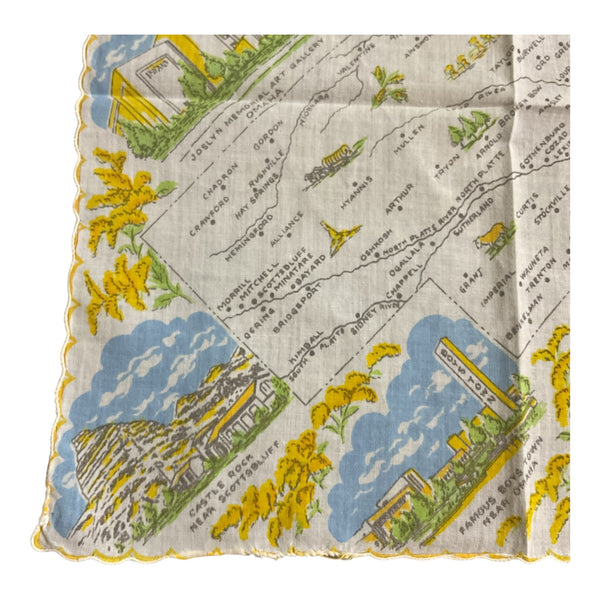 Vintage Nebraska State Hankie Souvenir Map Handkerchief