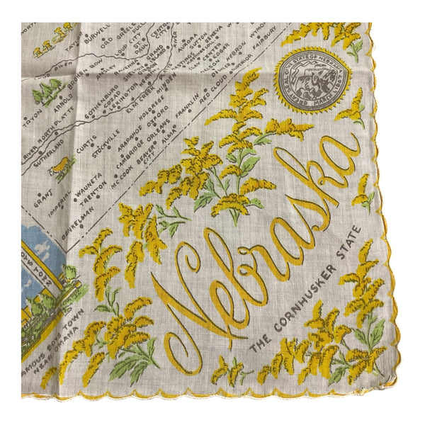 Vintage Nebraska State Hankie Souvenir Map Handkerchief