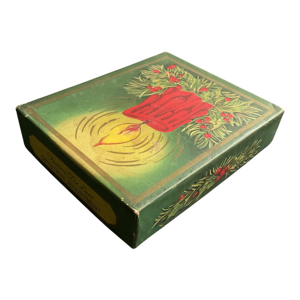 Vintage Christmas Card Box Lit Candle De Luxe