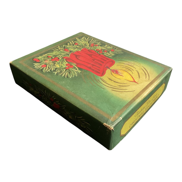 Vintage Christmas Card Box Lit Candle De Luxe