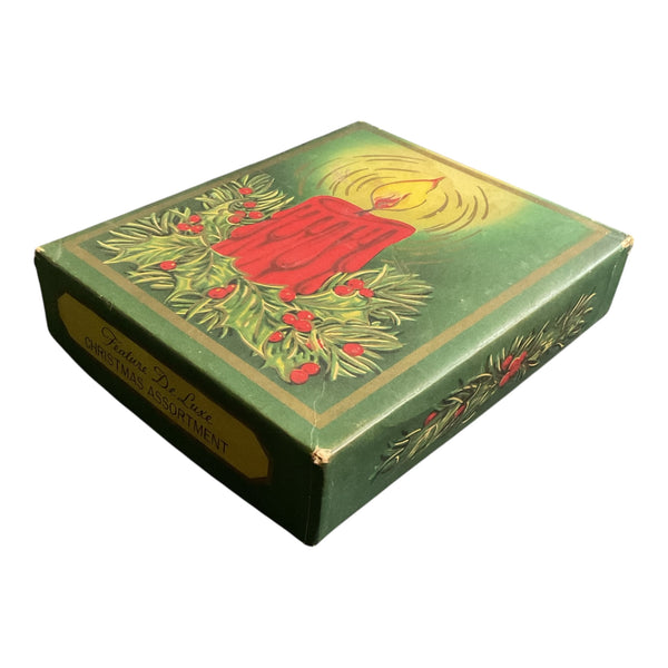 Vintage Christmas Card Box Lit Candle De Luxe