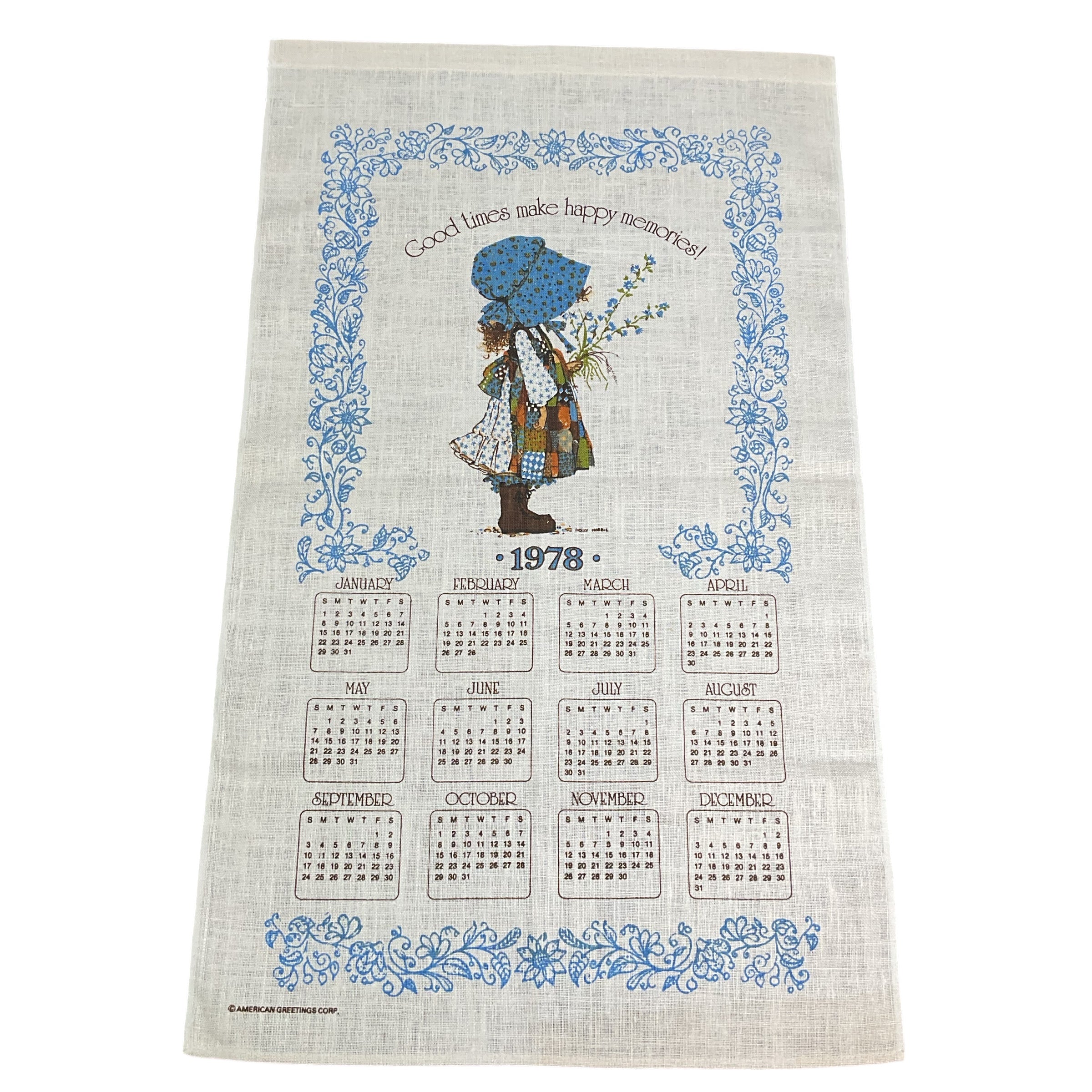 Vintage 1978 Holly Hobbie Calendar Tea Towel Linen