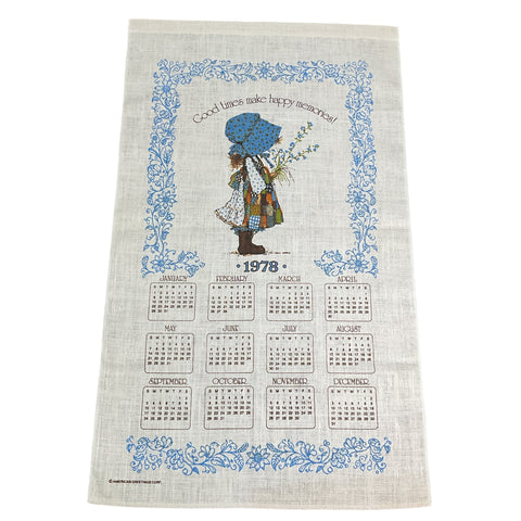 Vintage 1978 Holly Hobbie Calendar Tea Towel Linen