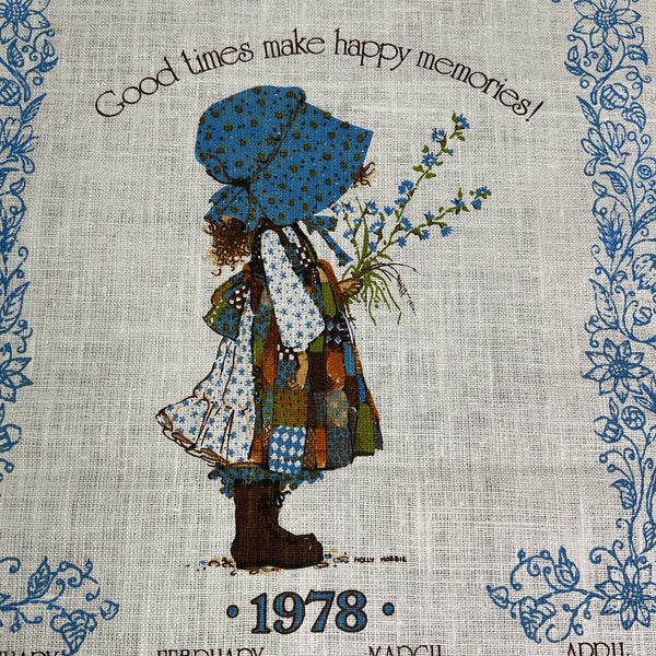 Vintage 1978 Holly Hobbie Calendar Tea Towel Linen