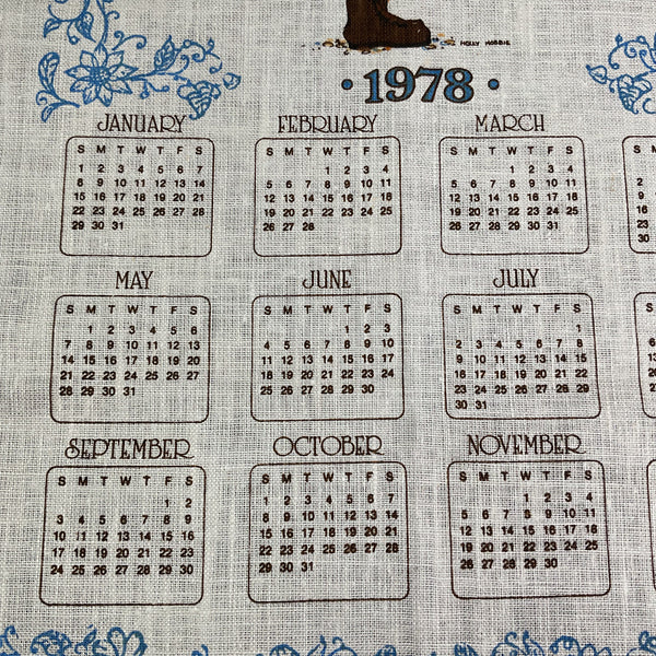 Vintage 1978 Holly Hobbie Calendar Tea Towel Linen