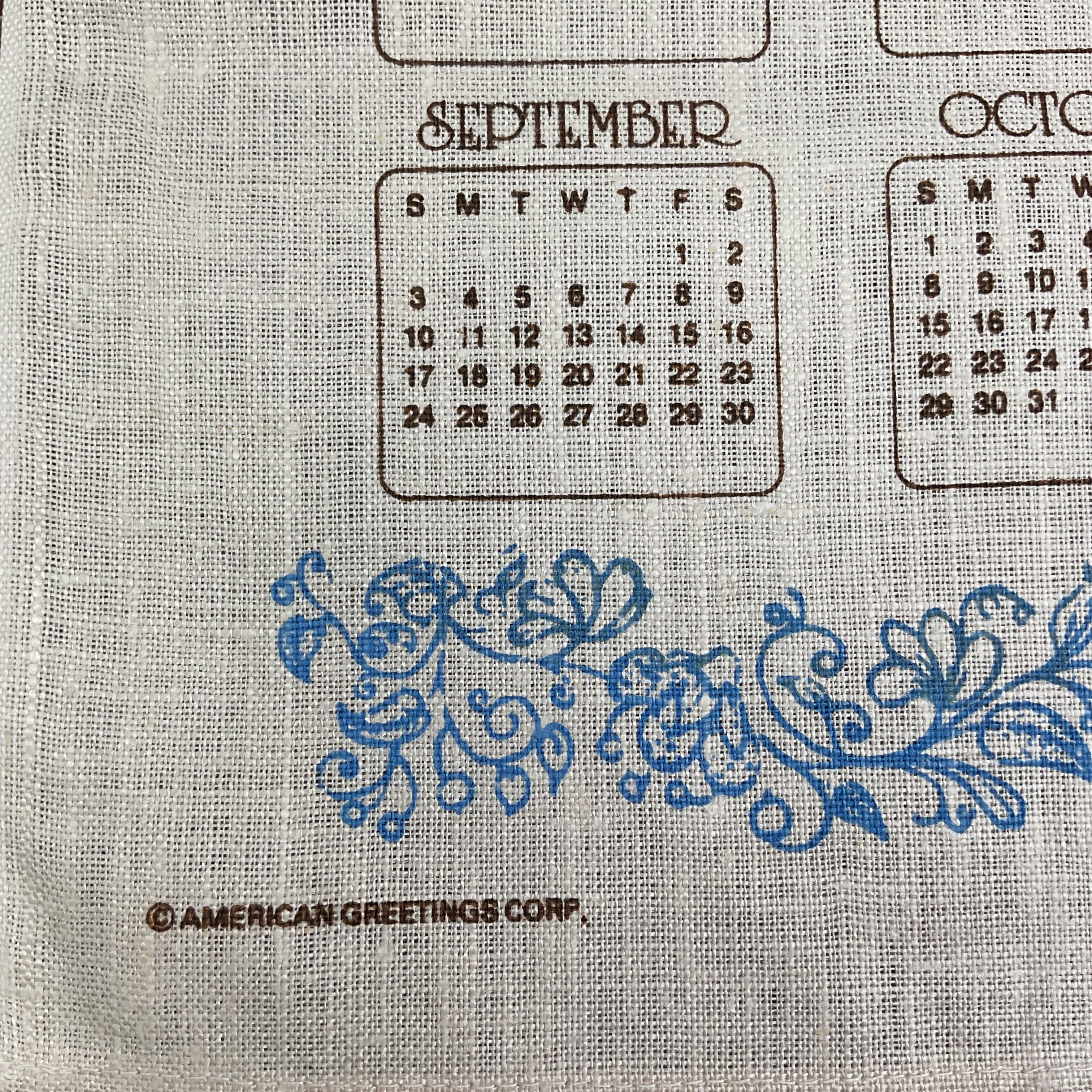 Vintage 1978 Holly Hobbie Calendar Tea Towel Linen