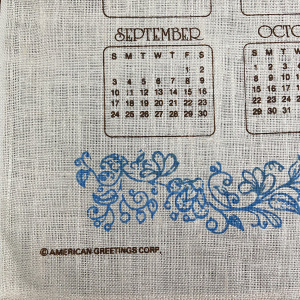 Vintage 1978 Holly Hobbie Calendar Tea Towel Linen