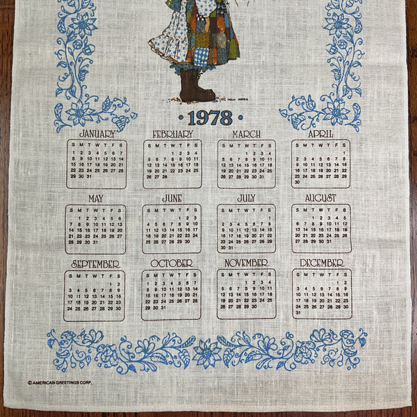 Vintage 1978 Holly Hobbie Calendar Tea Towel Linen
