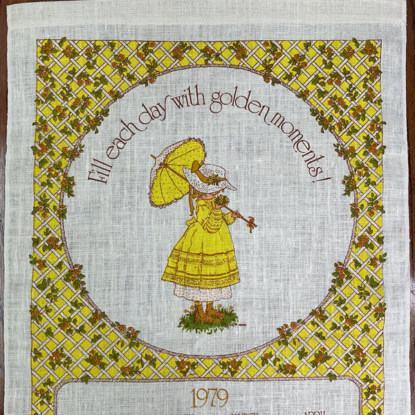 Vintage 1979 Holly Hobbie Kitchen Calendar Tea Towel Linen