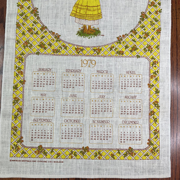 Vintage 1979 Holly Hobbie Kitchen Calendar Tea Towel Linen