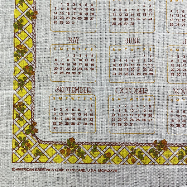 Vintage 1979 Holly Hobbie Kitchen Calendar Tea Towel Linen