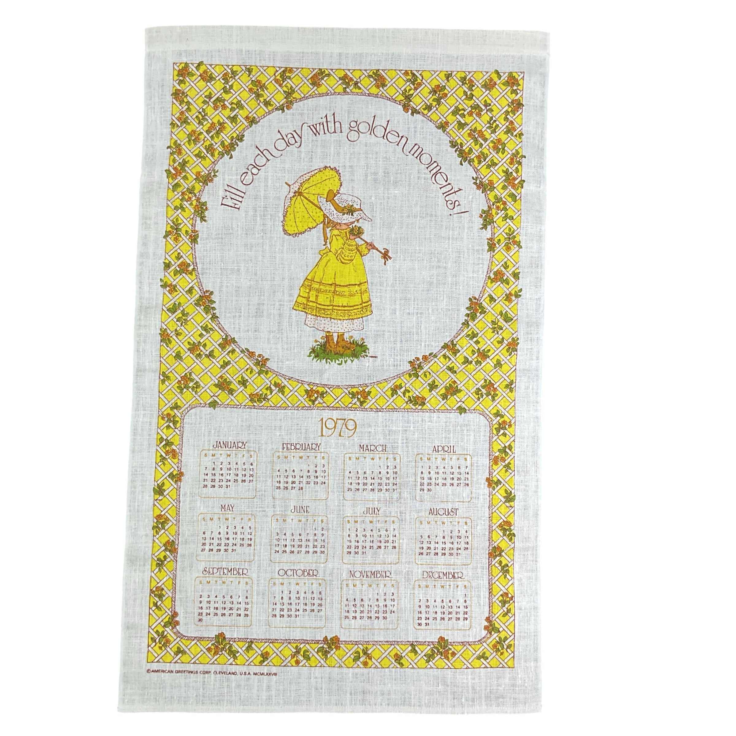 Vintage 1979 Holly Hobbie Kitchen Calendar Tea Towel Linen