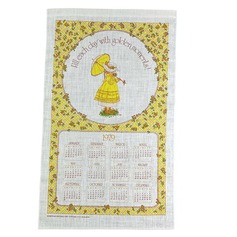 Vintage 1979 Holly Hobbie Kitchen Calendar Tea Towel Linen
