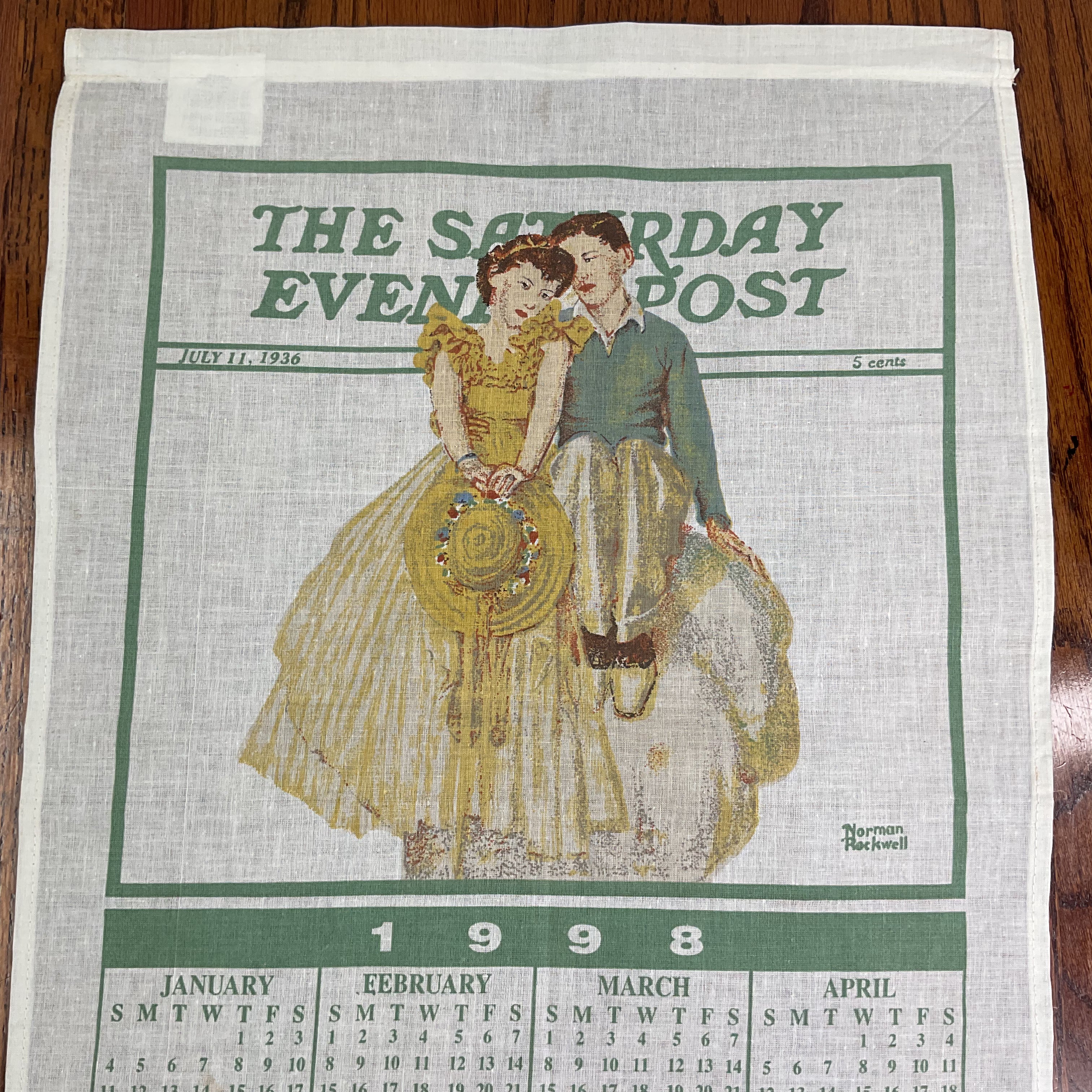 Vintage 1998 Saturday Evening Post Kitchen Calendar Tea Towel Linen