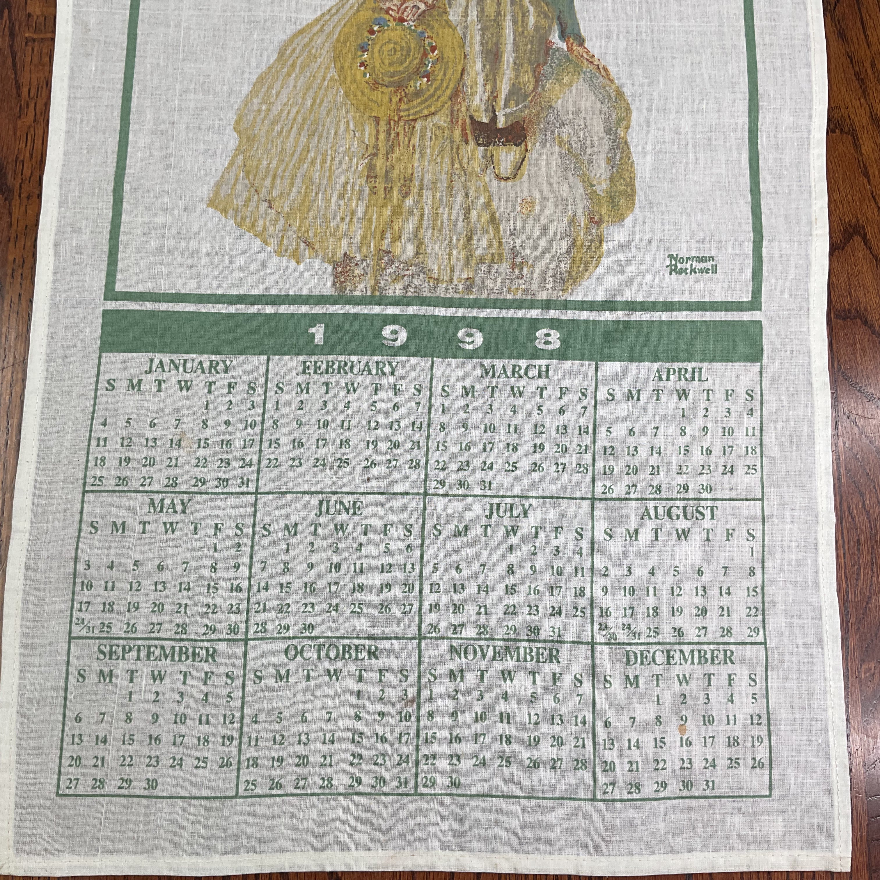 Vintage 1998 Saturday Evening Post Kitchen Calendar Tea Towel Linen