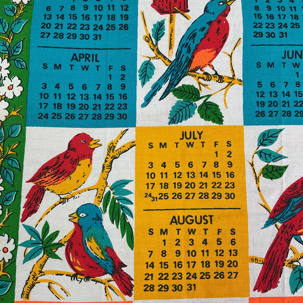 Vintage 1977 Birds Cardinal Kitchen Calendar Tea Towel Linen