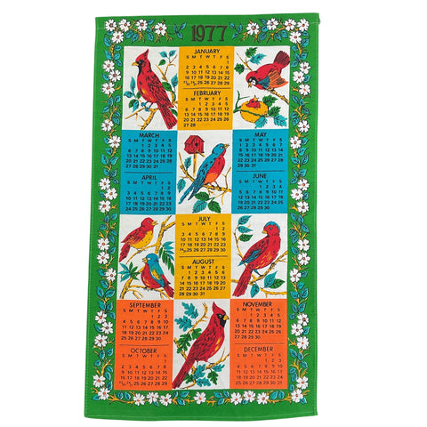 Vintage 1977 Birds Cardinal Kitchen Calendar Tea Towel Linen