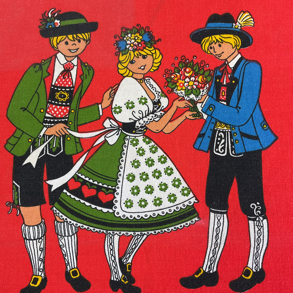 Vintage 1982 German Children Kitchen Calendar Tea Towel Folk Art