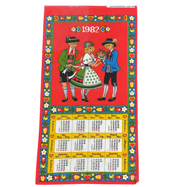 Vintage 1982 German Children Kitchen Calendar Tea Towel Folk Art