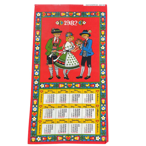 Vintage 1982 German Children Kitchen Calendar Tea Towel Folk Art