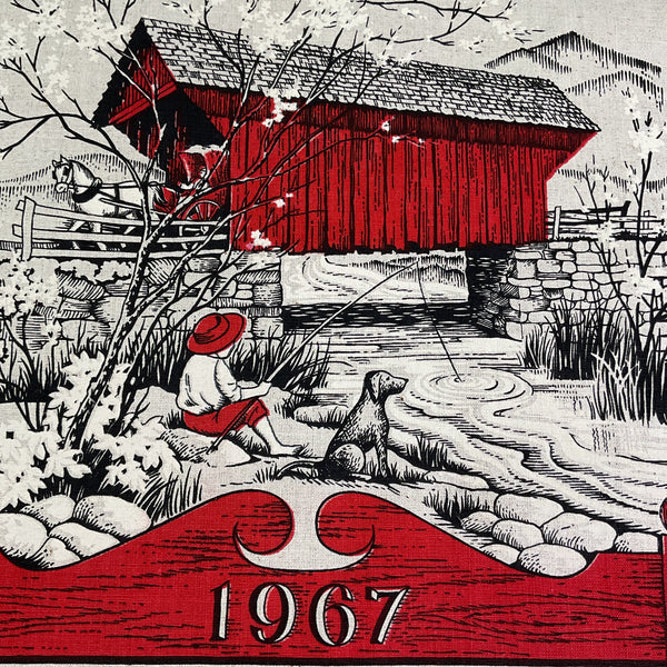 Vintage 1967 Covered Bridge Kitchen Calendar Tea Towel Linen