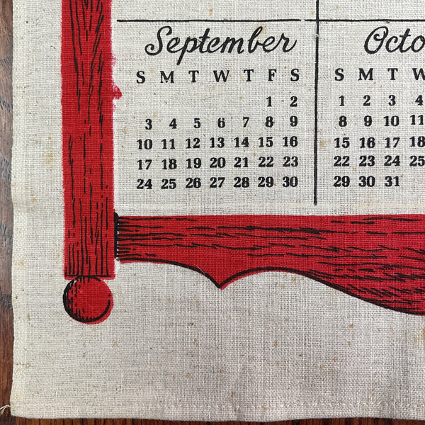 Vintage 1967 Covered Bridge Kitchen Calendar Tea Towel Linen