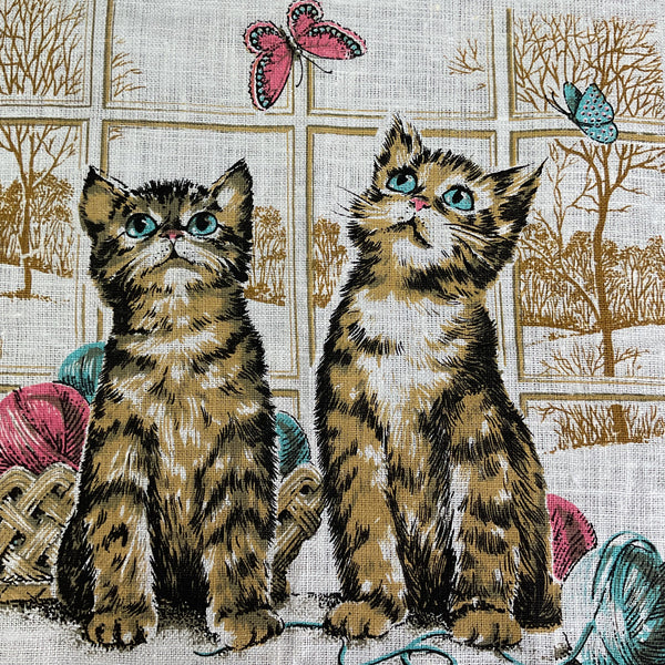Vintage 1981 Kittens and Yarn Kitchen Calendar Tea Towel Linen