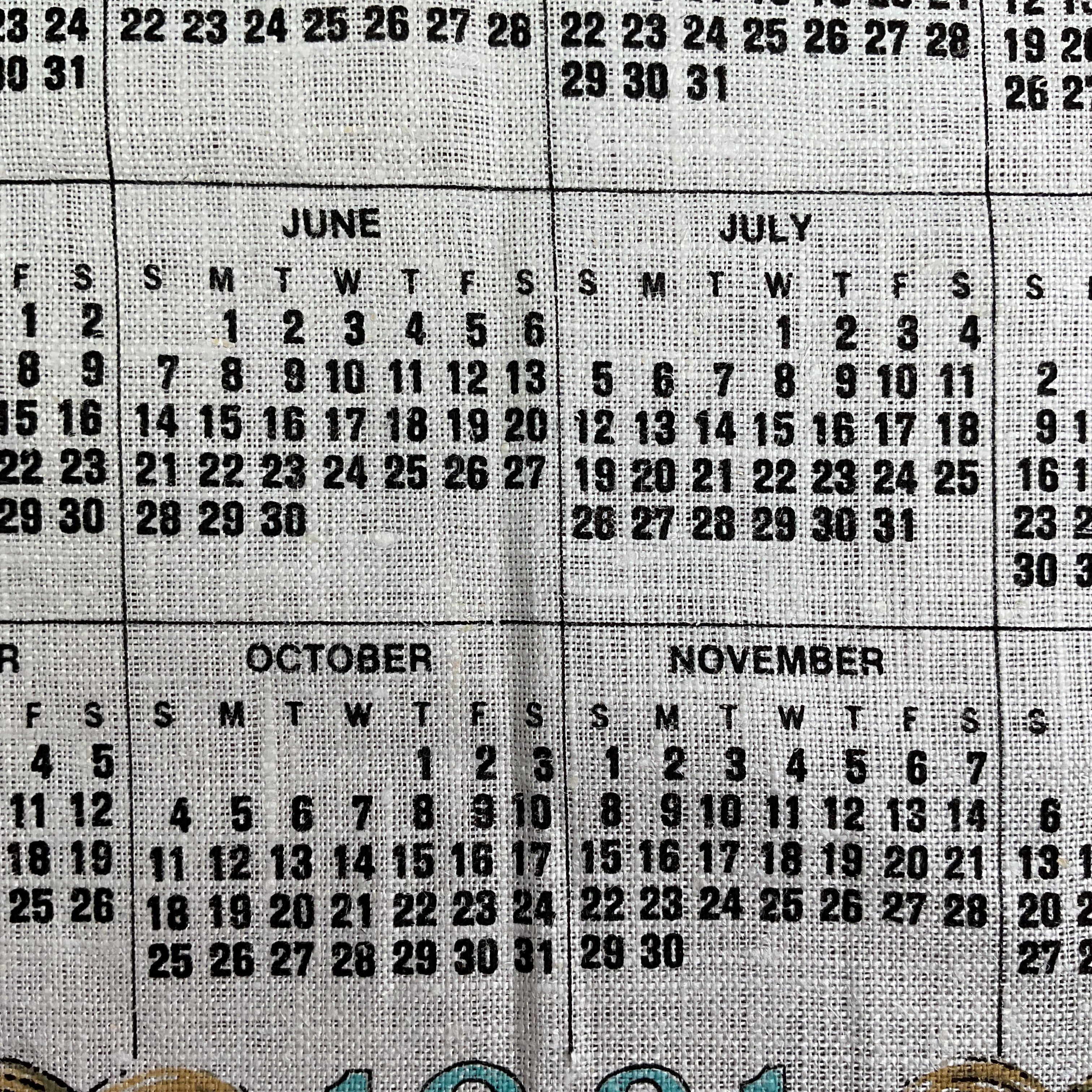 Vintage 1981 Kittens and Yarn Kitchen Calendar Tea Towel Linen