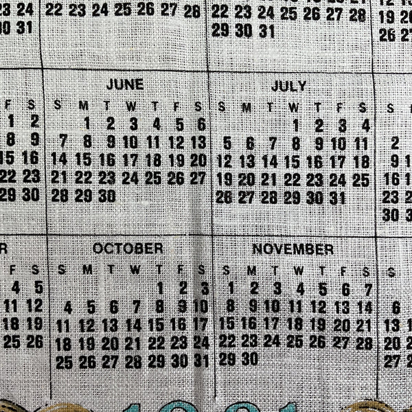 Vintage 1981 Kittens and Yarn Kitchen Calendar Tea Towel Linen