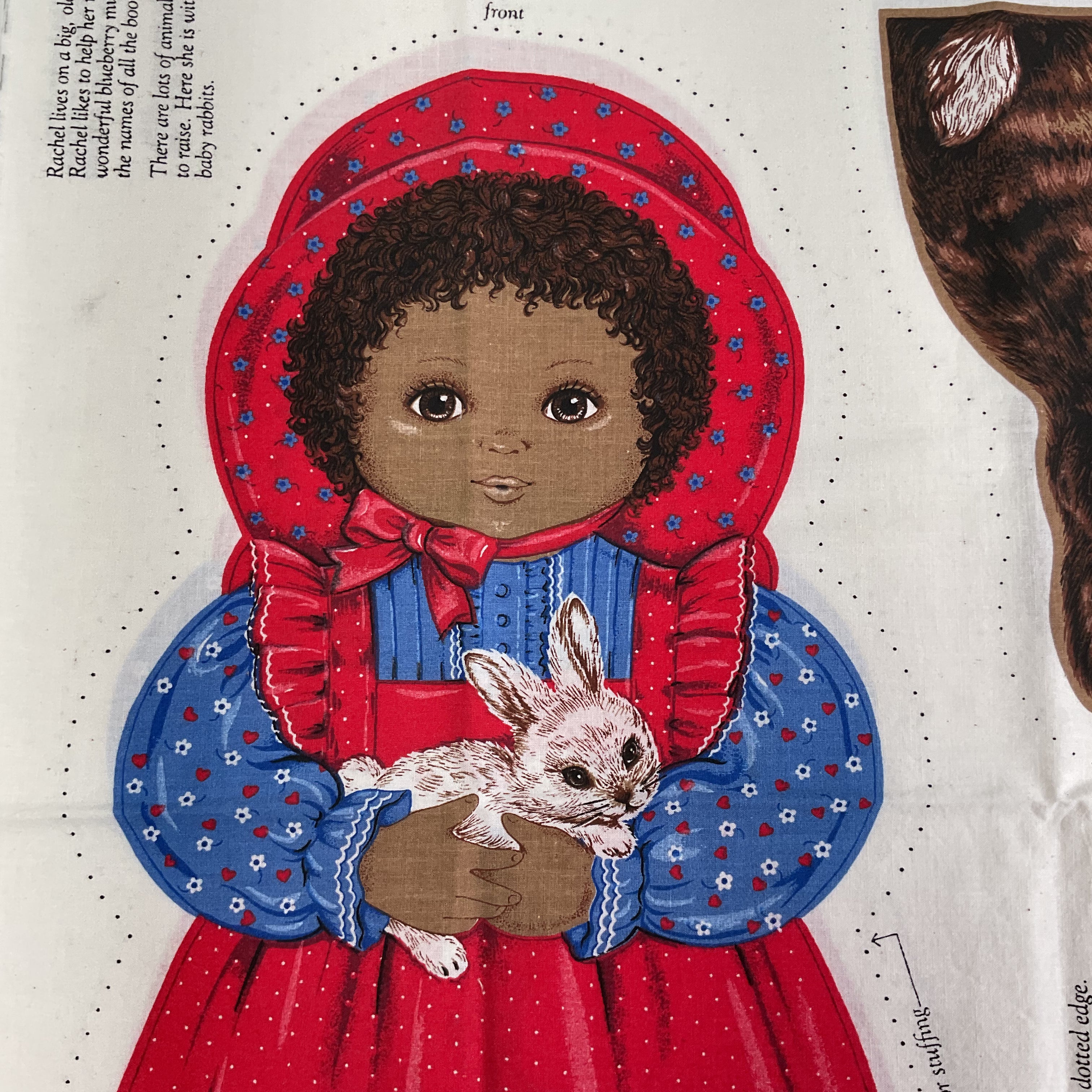 Vintage Fabric Panel Rachel and Cotton Tail Stuffed Dolls Stuff and Sew