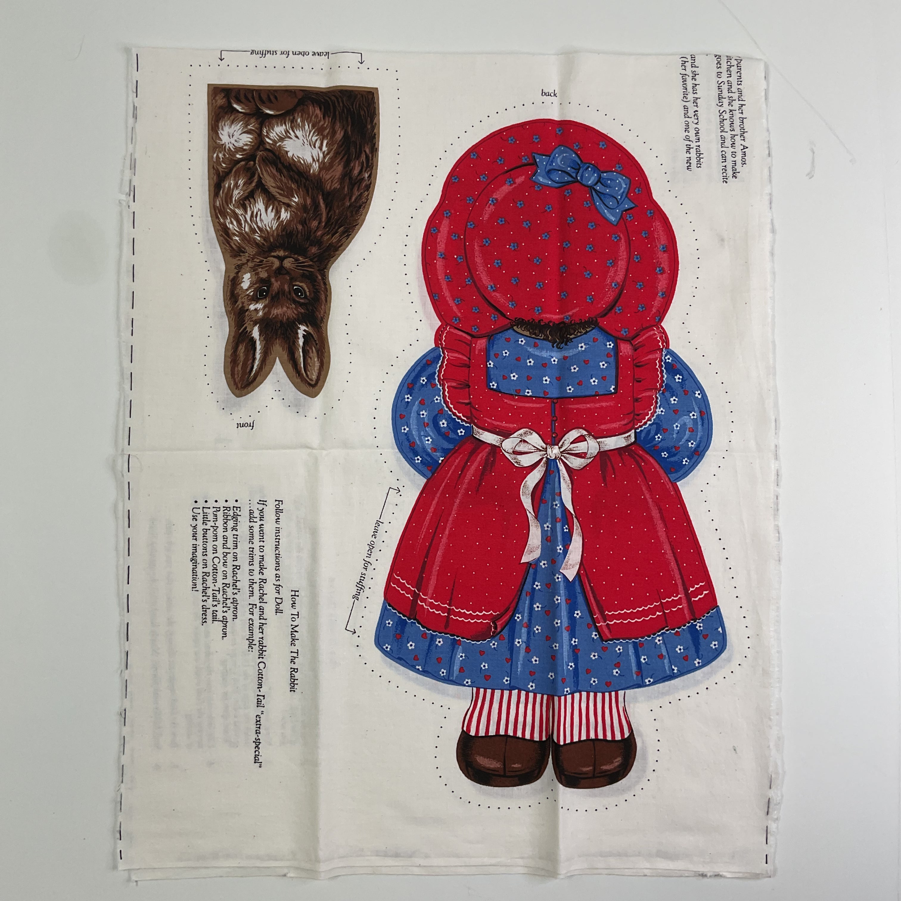 Vintage Fabric Panel Rachel and Cotton Tail Stuffed Dolls Stuff and Sew