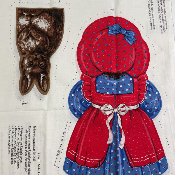Vintage Fabric Panel Rachel and Cotton Tail Stuffed Dolls Stuff and Sew