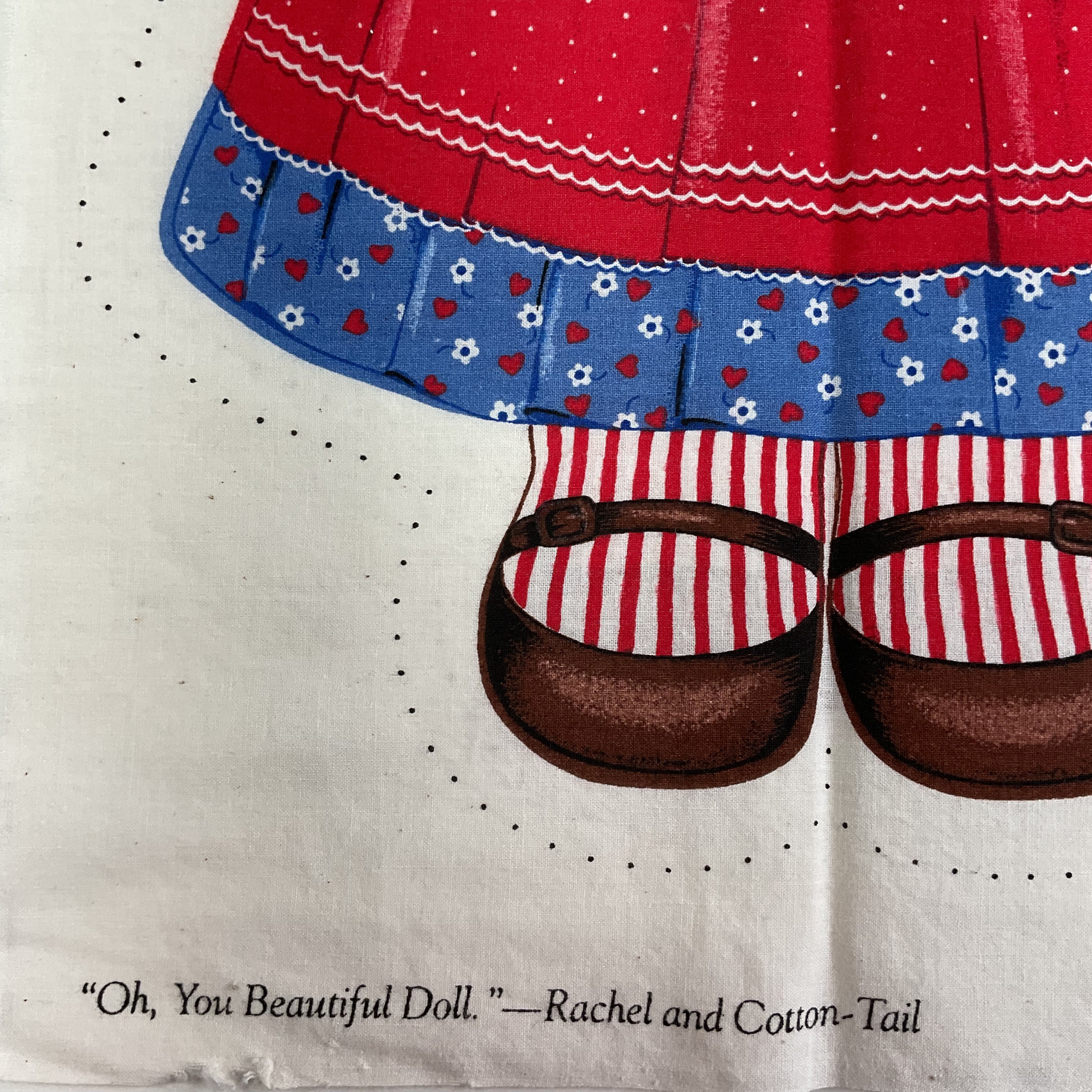 Vintage Fabric Panel Rachel and Cotton Tail Stuffed Dolls Stuff and Sew