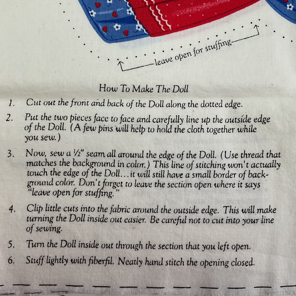 Vintage Fabric Panel Rachel and Cotton Tail Stuffed Dolls Stuff and Sew