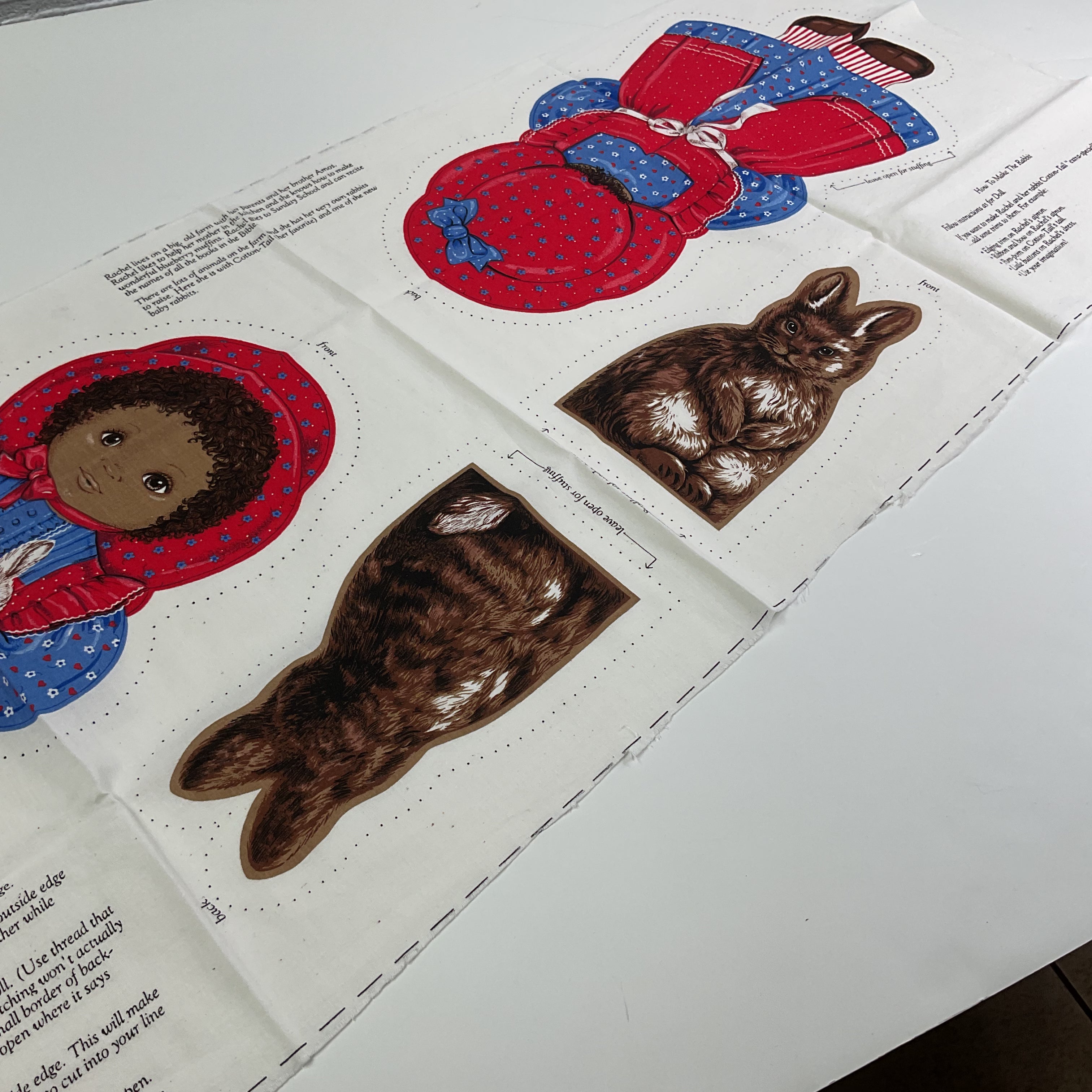 Vintage Fabric Panel Rachel and Cotton Tail Stuffed Dolls Stuff and Sew