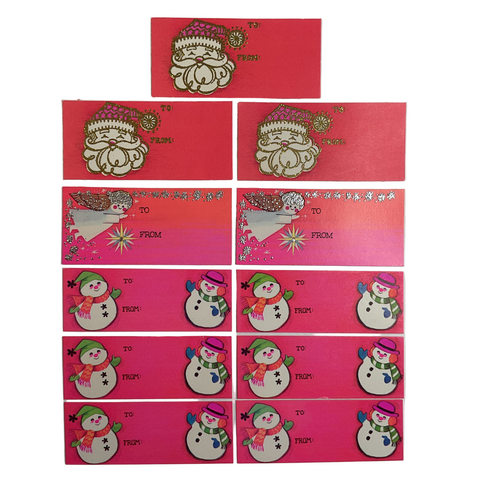 Vintage Christmas Gift Tags Lot of 11 Snowman Angel Santa Pink