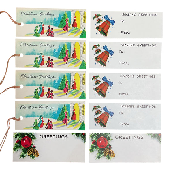 Vintage Christmas Gift Tags Lot of 10 Church Scene Bells Ornament
