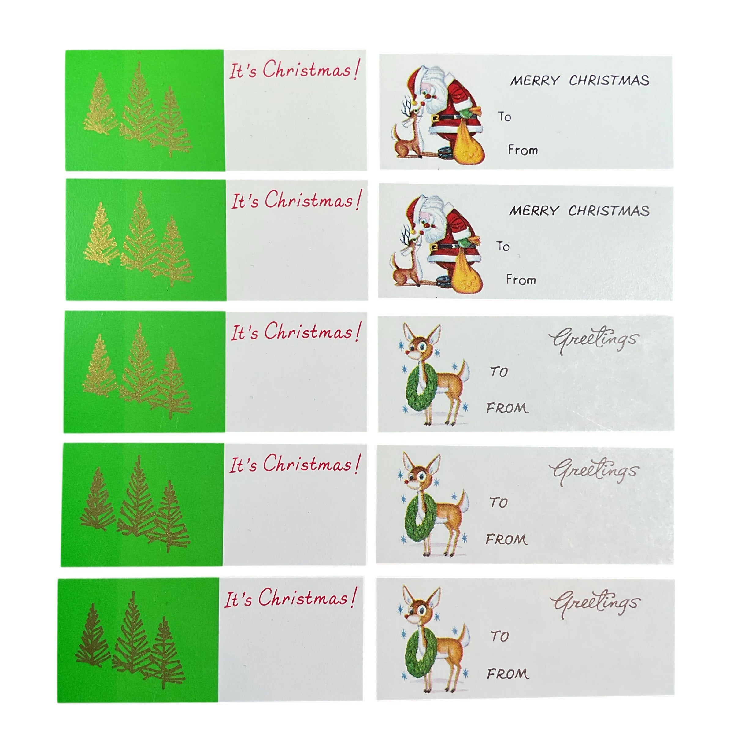 10 Vintage Christmas Gift Tags Rudolph Santa Trees
