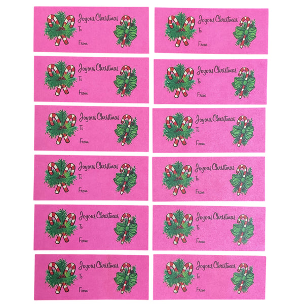 12 Vintage Pink Christmas Gift Tags Candy Canes and Greenery
