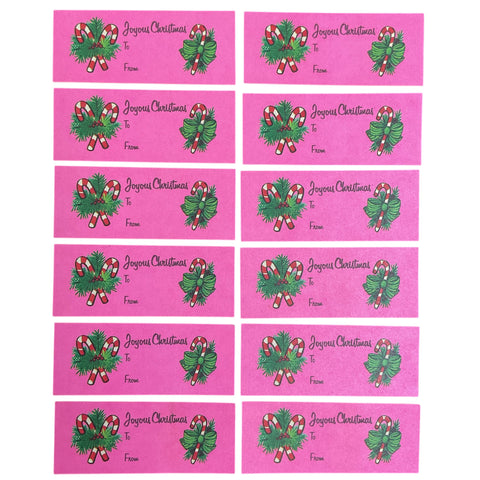 12 Vintage Pink Christmas Gift Tags Candy Canes and Greenery