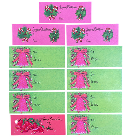 11 Vintage Christmas Gift Tags Candy Canes Pink and Red Bells