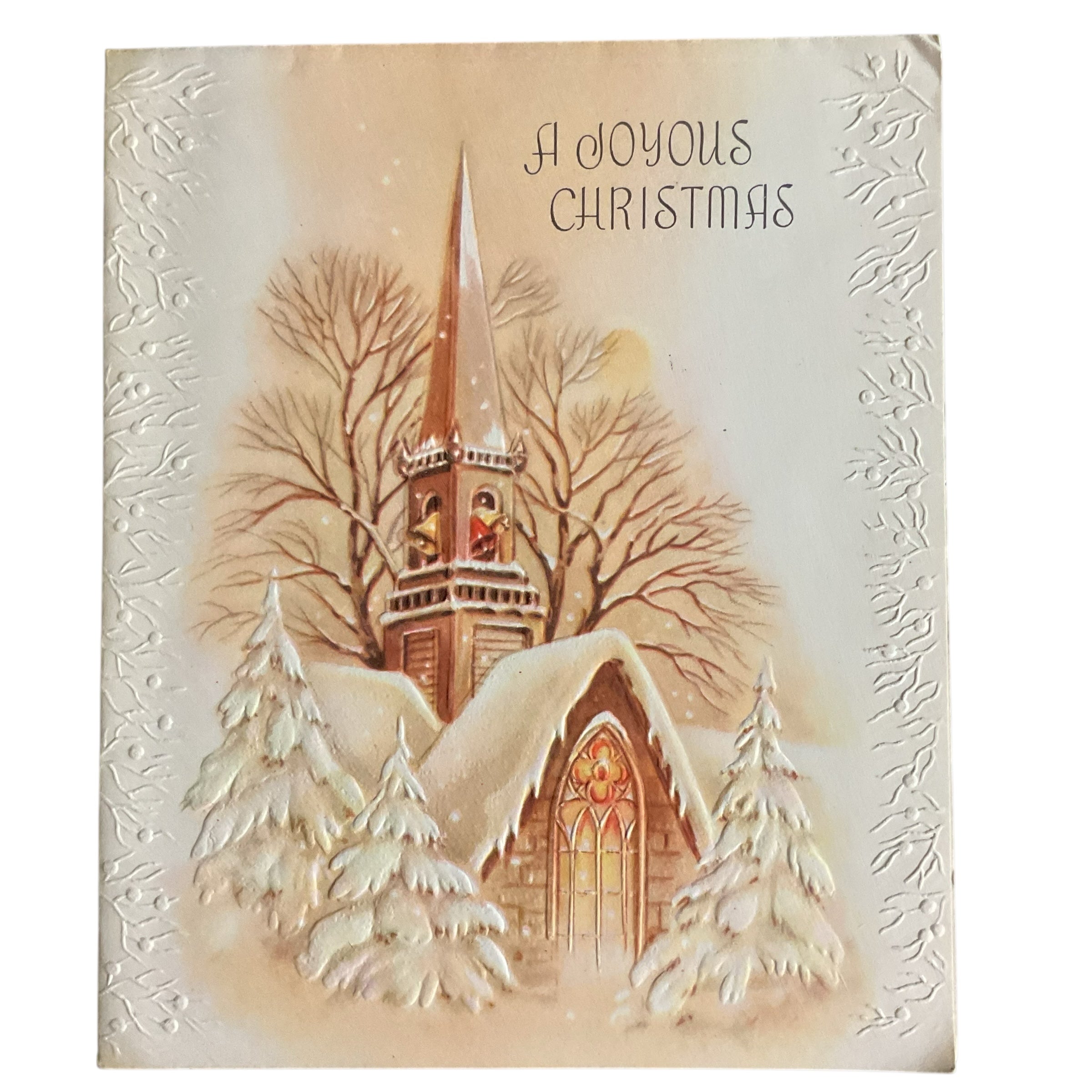 Vintage Christmas Card Snowy Church Scene USED