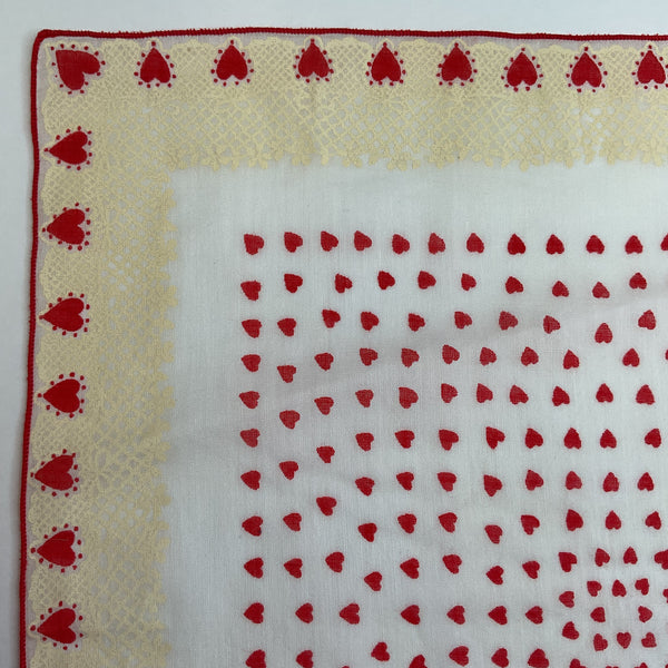 Vintage Valentine Hankie Red Heart Border Ladies Handkerchief