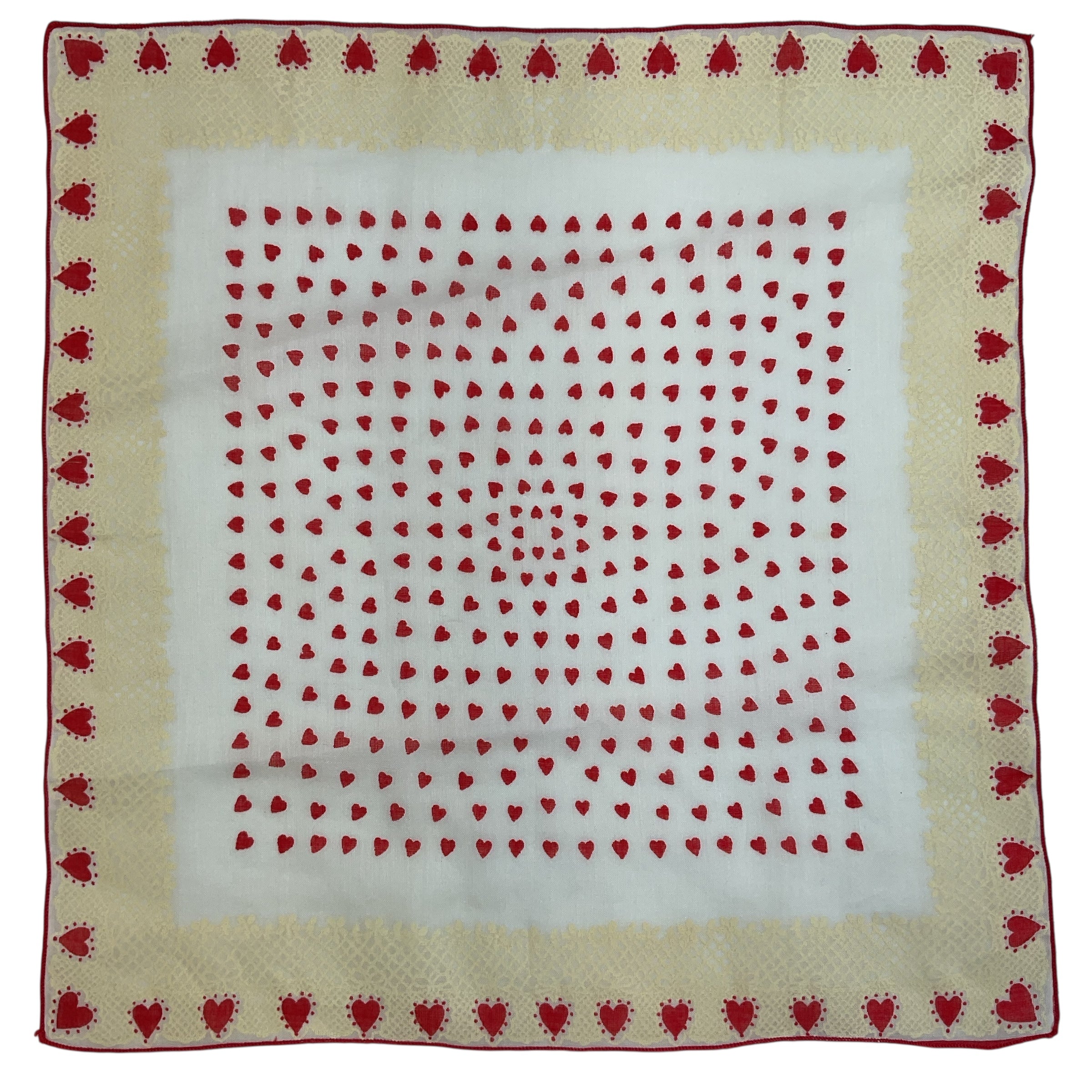 Vintage Valentine Hankie Red Heart Border Ladies Handkerchief