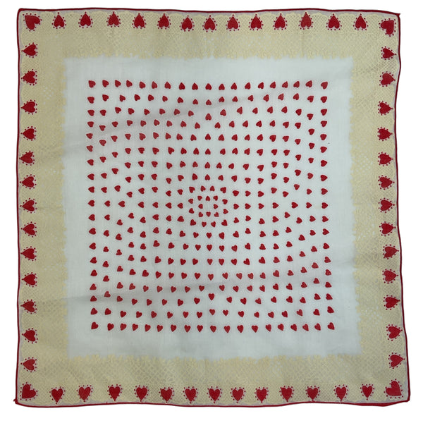 Vintage Valentine Hankie Red Heart Border Ladies Handkerchief